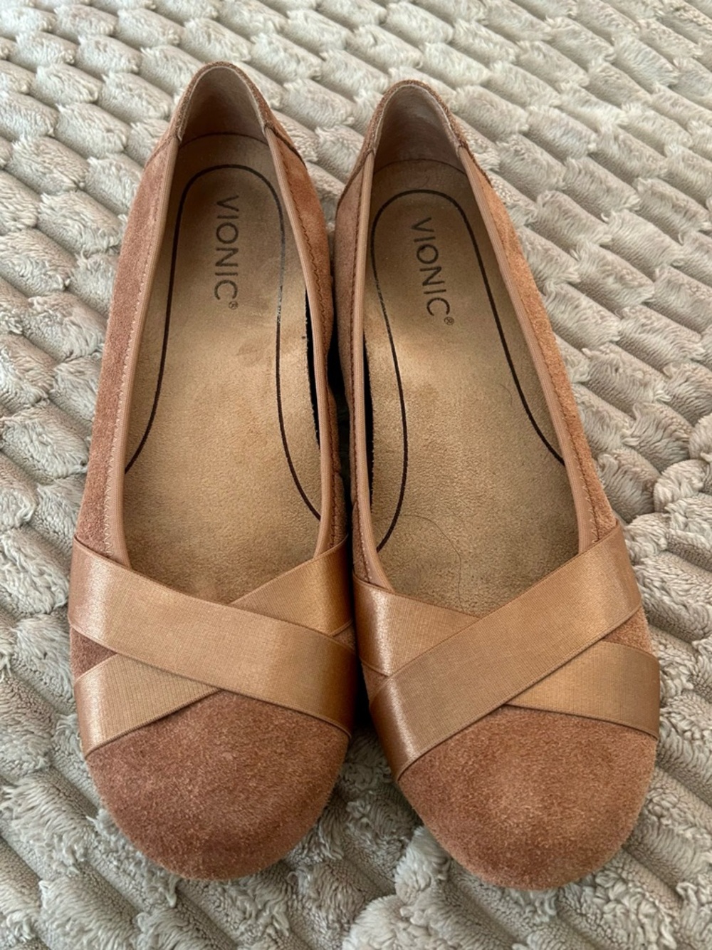 Vionic Maria Style Suede Flats in Toffee Color